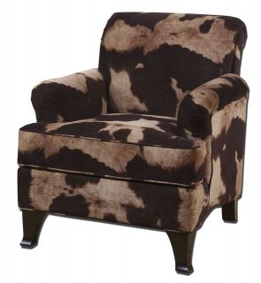 Brown Animal Print Cow Hide Arm Chair Plush Velvet Cushion Wood Legs 