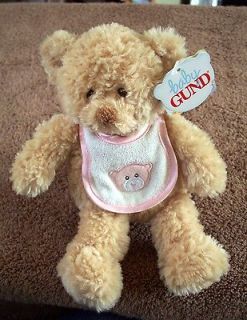 Baby Gund Cuddly Pals Puddin Rattle Toy Plush Bear #58400 Pink Bib New 
