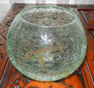 Vintage CRACKLE GLASS VASE LIGHT OR LIME GREEN