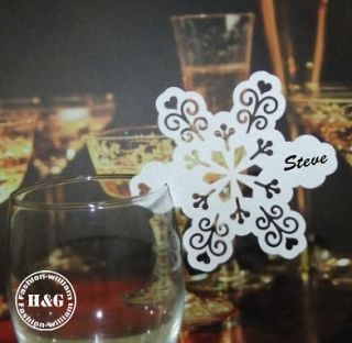   Snowflake Name Place Cards, Wine Glass Cards, Wedding Table Decoration