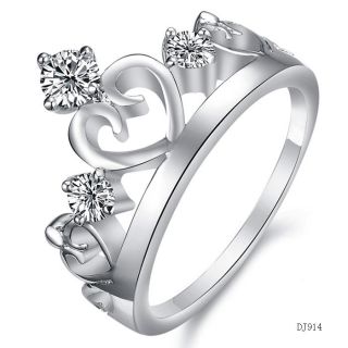Platinum Plated Crystal Ring Womens Crown Finger Rings White Gold 