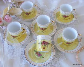 Childrens Play Set ~ 6 Tea Cups and Saucers Yellow