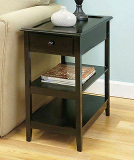 ATTRACTIVE WOODEN SIDE ACCENT TABLE W/ PULL OUT DRAWER AND 2 SHELVES 