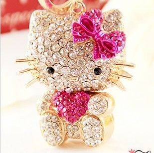   Pink Hello Kitty Fashion Cat Rhinestone Crystal Purse Bay Key Chain