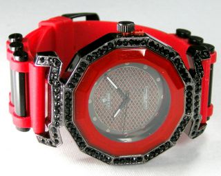 NEW ICE KINGS 45 MM WATCH 12 SIDED BLACK CRYSTAL BEZEL RED & BLACK 