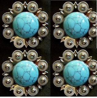 SILVER TURQUOISE STONE BERRY CONCHOS HEADSTALL SADDLE PAD BLING TACK 