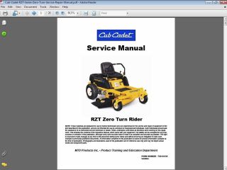 Cub Cadet RZT Zero Turn Rider Lawn Mower Service Repair Workshop 