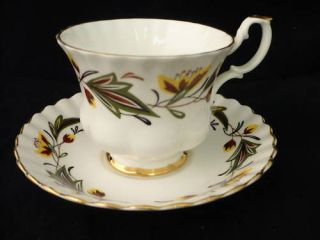 DORCHESTER  YELLOW/BROWN FLORAL  TEA CUPS & SAUCERS