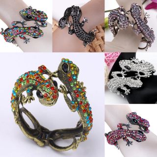   Selectable Lizard Chameleon Crystals Beaded Cuff Bangle Bracelet