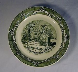 CURRIER AND IVES HOMESTEAD IN WINTER PIE PLATE VINTAGE GREEN