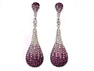TEARDROP Drop Purple Swarovski Crystal Dangle Pierced Earring A9
