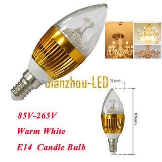   3W Candle Bulb Lamp Base AC 85V 265V Warm White High Power LED Light