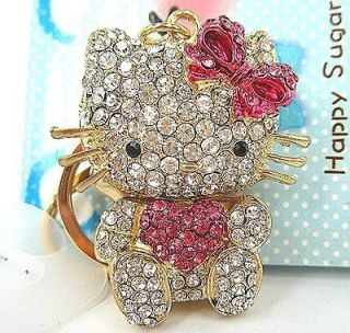   Hello Kitty Fashion Cat Rhinestone Crystal Charm Key Bag Chain Gift