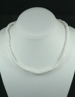   Shell Necklace All White Heishe Round 5mm 16 inch Surfer Necklace