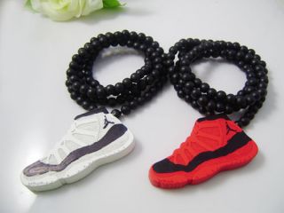   Hip Hop 2pcs Jordan Retro Shoes Pendants Wood Rosary Bead Necklaces