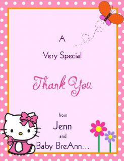 24 Hello Kitty Baby Shower Thank You Cards   Personalized