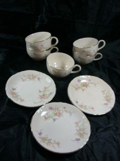 Vintage Edwin M. Knowles Floral Pattern Cups and Saucers With Gold 