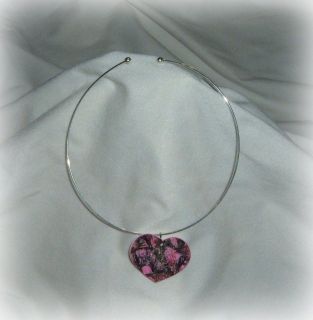   pink real tree camo heart pendant choker necklace prom wedding redneck