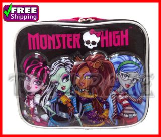 MONSTER HIGH BLACK LUNCH BOX GIRLS INSULATED SCHOOL BAG TOTE 