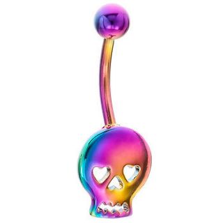 Rainbow Cute Skull Heart Eyes Anodized Titanium Belly Button Navel 