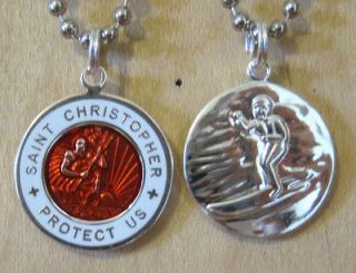 St Christopher Patron of Travel Surf Pendant RE/WH Red,White,Necklace