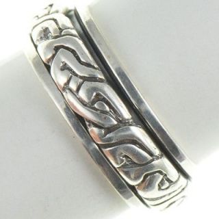   Silver   Abstract Waves 8mm Spinner Band   Ring (10.5)   Mens XW151