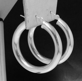 Bold Thick Plain Hoop Earrings 925 Sterling Silver  1 3/8 5mm