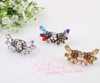 Stylish Mix Style Rhinestone Ghost Head Double Finger Rings
