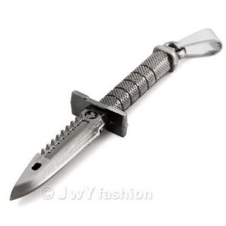 Black Cool Dagger Knife Alloy Mens Pendant Necklace VU0238