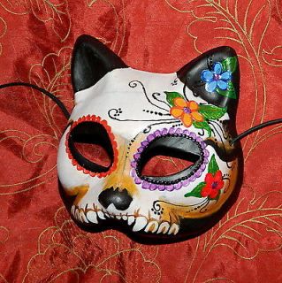 Pushing Up Daisies Dia de los Muertos Kitty Cat Mask Day of the Dead