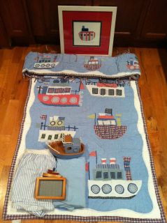 HUGE 6pc Tug Boat Crib Set from Pottery Barn Kids~Nursery~Quilt,Bumper 
