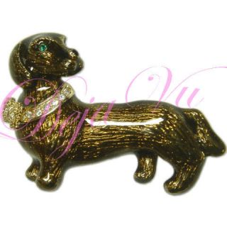   PLATED BROWN WEINER HOT DOG BROOCH PIN MADE WITH SWAROVSKI ELEMENTS