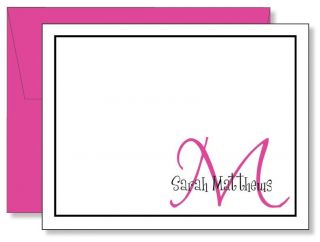 12 Custom Personalized Hot Pink Monogram Thank You Note Cards   Any 