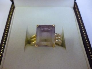 BEAUTIFUL EDWARDIAN STYLE RECTANGLE 4 CT AMETRINE GILT SILVER RING 