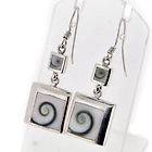 925 Sterling Silver Shiva Eye Shell Square Dangle Hook Earrings