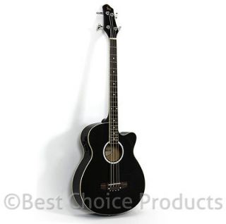 Electric Acoustic Bass Guitar Black Solid Wood Construction With 
