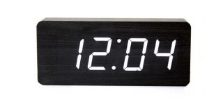   White LED Black Wood Wooden Digital Alarm Clock Thermometer Date