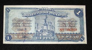 Mexico 1915 $ 1 Peso Banknote Toluca UNC Mexican Paper Money