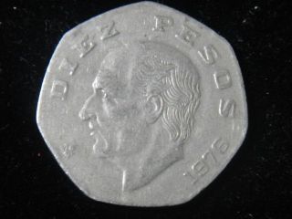 ESTADOS UNIDOS DE MEXICO VINTAGE DIEZ 10 PESOS COIN FROM 1976