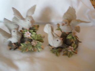 VINTAGE PAIR of LEFTON WHITE DOVES ON A BRANCH FIGURINES  1983