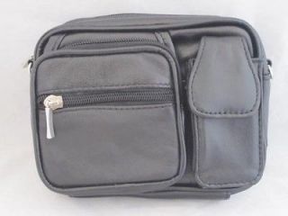 CAMERA CELL PHONE ORGANIZER SHOULDER BAG LEATHER NEW BLACK GREAT GIFT 