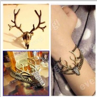   Style Jewelry Set Vintage Bronze Deer Head Bracelet&Ring Free Ship