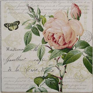   Chic Pale Pink Rose & Butterfly Wood Picture Plaque   Gift Decor
