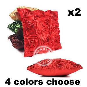   Ribbon 3D Raised Rose Decorative Pillow Throw Cushion Cover 4 Colors