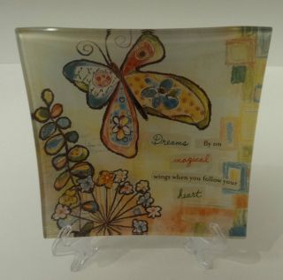   magical wings BUTTERFLY follow your heart DECORATIVE GLASS TRAY PLATE