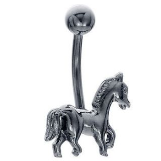 Black Galloping Horse Anodized Titanium Belly Button Ring