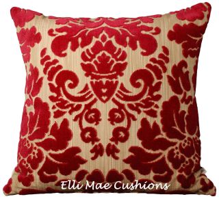 COLEFAX AND FOWLER Caspian Red Cut Velvet Cushion Pillow Cover