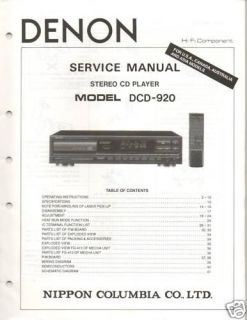 Original Denon Service Manual DCD 920 CD Player