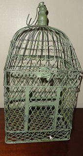 18 Tall Shabby Metal Antiqued Green Decor Bird Cage w/ Perch