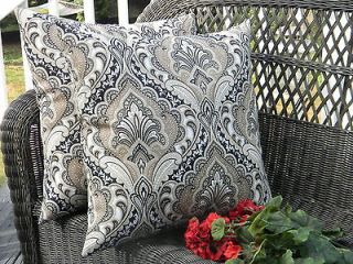   BLACK, GRAY, TAUPE & WHITE PAISLEY IN/OUTDOOR DECORATIVE THROW PILLOWS
